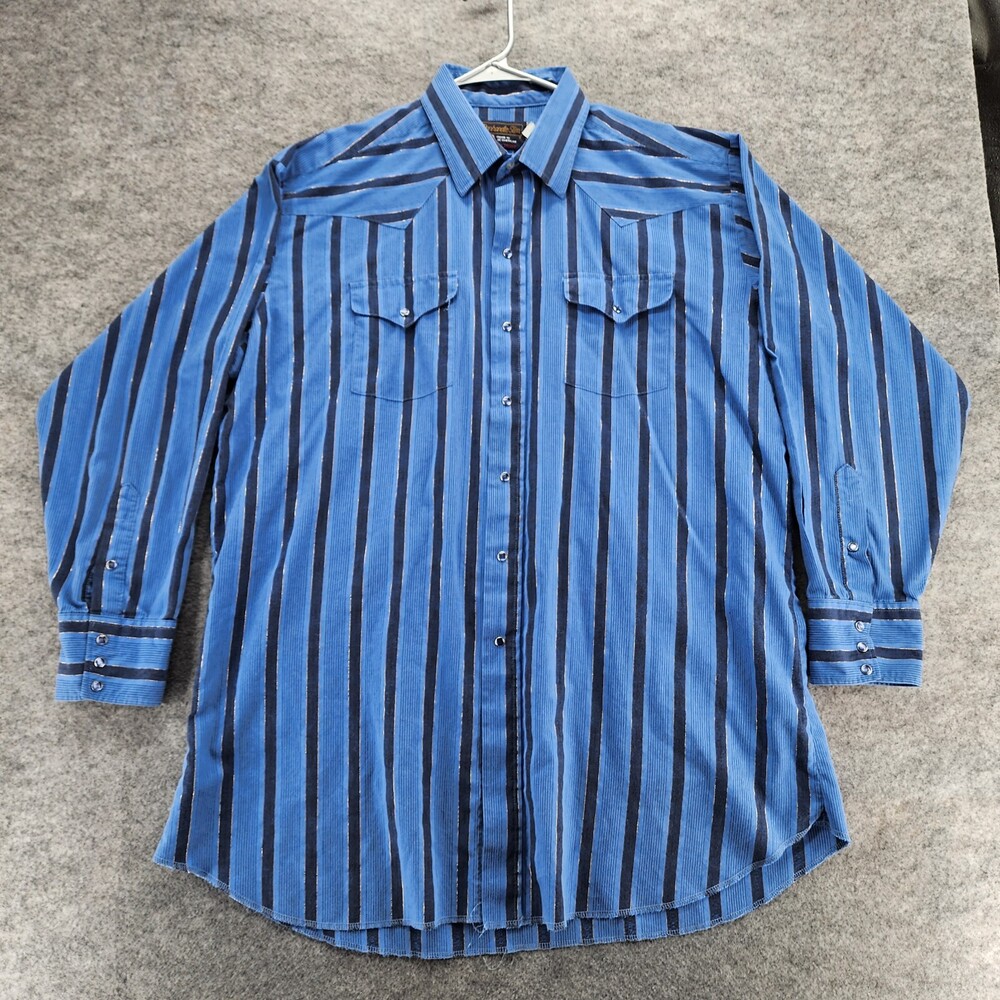 Vintage Panhandle Slim Shirt Mens 18 35 Pearl Snap Blue Striped Long Sleeve